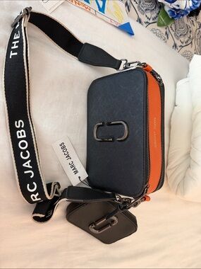 Marc Jacobs Navy and Orange Camera Crossbody with Branded Strap